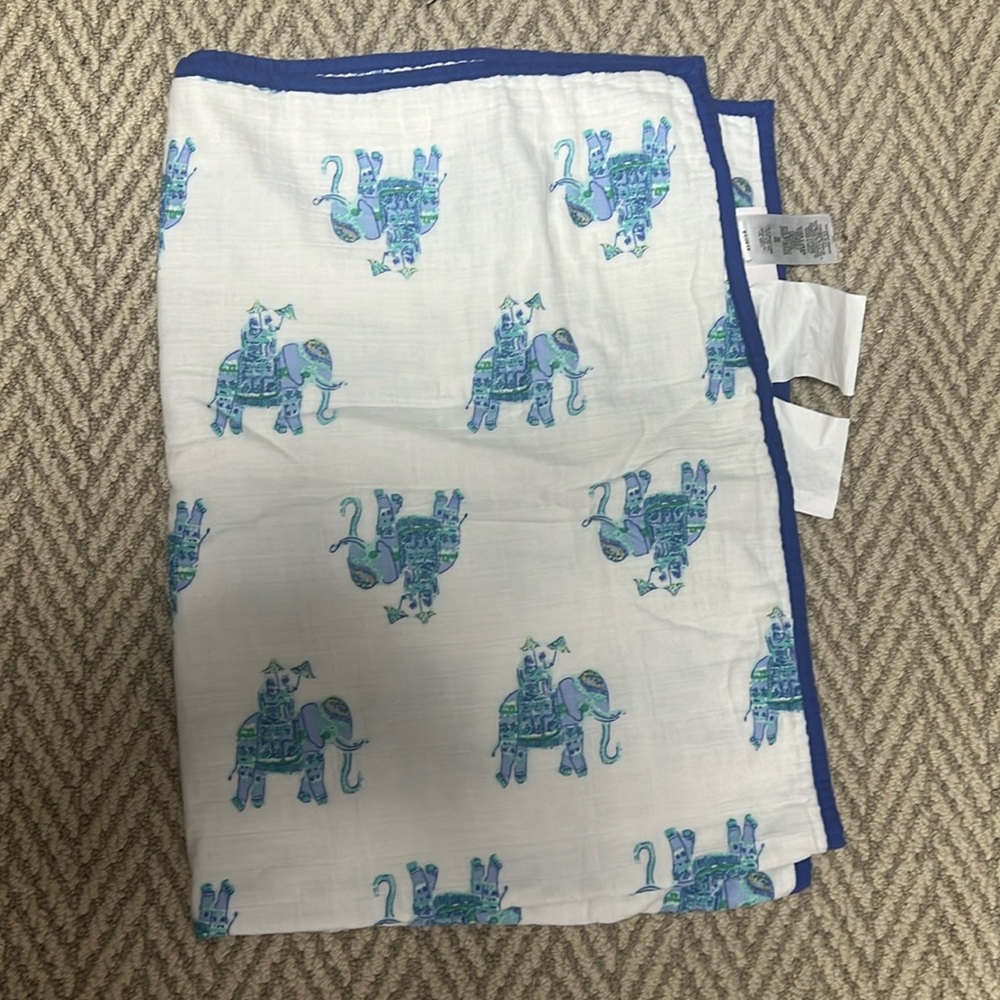 Lilly Pulitzer x Pottery Barn Kids, Muslin Bazaar Elephant Baby Blanket, Blue